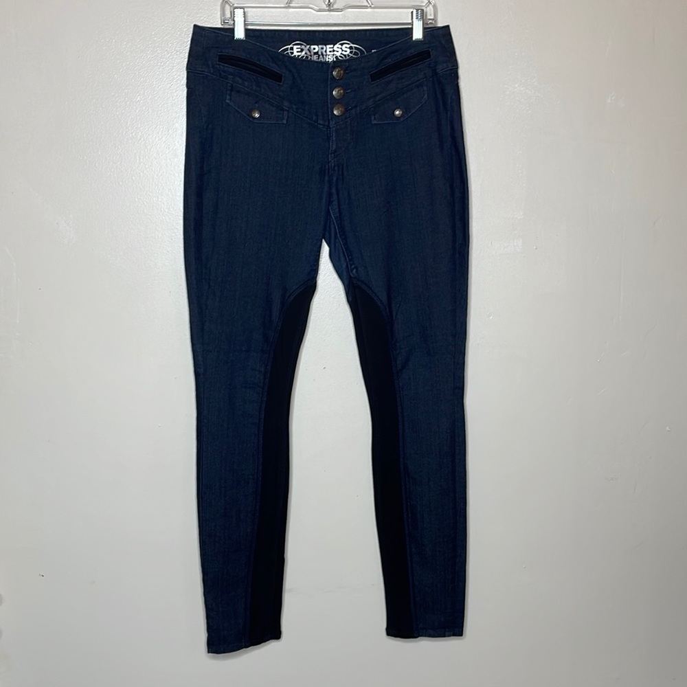 EXPRESS Jeans STELLA LEGGING Dark Wash Button Fly Equestrian Crested Buttons 10